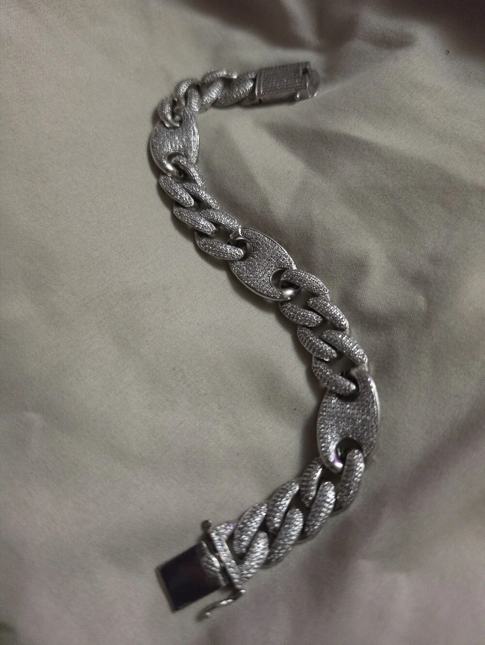 Rhodium Plated 925 Sterling Silver Encrusted Figaro Mariner Bracelet 14.5mm 9